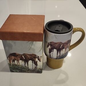 Horses In The Mist Ceramic Travel Mug
